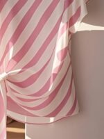 Women'S Elegant French-Inspired Sleeveless Blouse With Bow Detail & Striped Pattern - Semi-Sheer Round Neck Shirt For Spring Summer Fall, Machine Washable Casual To Dressy Tops, Seasonal Fashion, Frenchinspired Design, Decorative Bow Design - Image 9