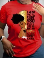 Women'S Purple "I Don'T Care" Empowerment Print T-Shirt - 100% Positive Affirmation Short Sleeve Top With Golden Accents, Round Neck Casual Summer Shirt, Machine Washable & Semi-Sheer For Layering, Everyday Fashion, Fashion Statement Tee, Medium Elasticity Fabric, Spring Outfit, Trendy Design, Breathable Material, Printed Tee, Fashion Lovers - Image 3