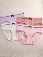 4Pcs Women'S Mid-Rise Briefs With Chic Bow Detail - Breathable & Comfortable Ribbed Texture In Assorted Colors, Stretchy Polyester Blend, Non-See-Through - Perfect For Casual Attire - Image 8