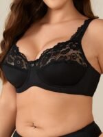 Plus Size Sexy Bra, Women'S Bow Decor Contrast Lace Wide Strap Non Padded Underwire Bra - Image 3