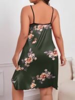 Women'S Plus Sexy Loungewear Dress, Plus Size Floral Print Round Neck Frill Trim Cami Nightdress - Image 9