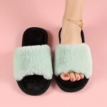 Women'S Elegant Faux Fur Slippers, All-Season Soft Indoor Home Slip-On Shoes, Solid Color, Fabric Upper/Inner, Eva Sole, Warm Comfort - Image 12