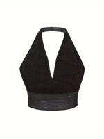 Plus Size Women'S Halter Neck Wave-Textured Sexy Camisole Top - Mid-Stretch Machine-Washable Elegant Special Collection For Casual & Formal Wear, Formal Attire Camisole, Elegant Design, Offshoulder Camisole, Comfortable Fit, Stretchy Fabric, Party Outfit, Stylish Blouse, Durable, Fitted Camisole, Stylish Ladies - Image 3