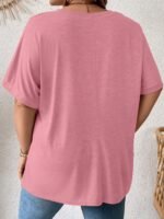 Plus Size Women'S Casual Short Sleeve T-Shirt - Vibrant Purple Solid Color With Side Pockets, Relaxed Fit Round Neck, Medium Stretch Machine Washable Fabric For Spring/Summer Casual Attire, Ladies T Shirts, Versatile Clothing, Mediumstretch Material - Image 10
