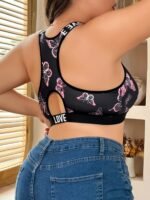 Plus Size Women'S Bra - No Underwire, Breathable Mesh With Vibrant Butterfly Print, Adjustable Straps, Medium Stretch, Ideal For Casual Attire, Comfortable Undergarment | Vibrant Print Top | Breathable Fabric - Image 6