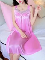 Plus Size Women'S Sexy Sleeveless Spaghetti Strap Sleep Dress - Lightweight Ice Sliky Fiber Mid-Length Nightgown, Vibrant Red Non-See-Through Summer Pajama & Lounge Wear - Image 8