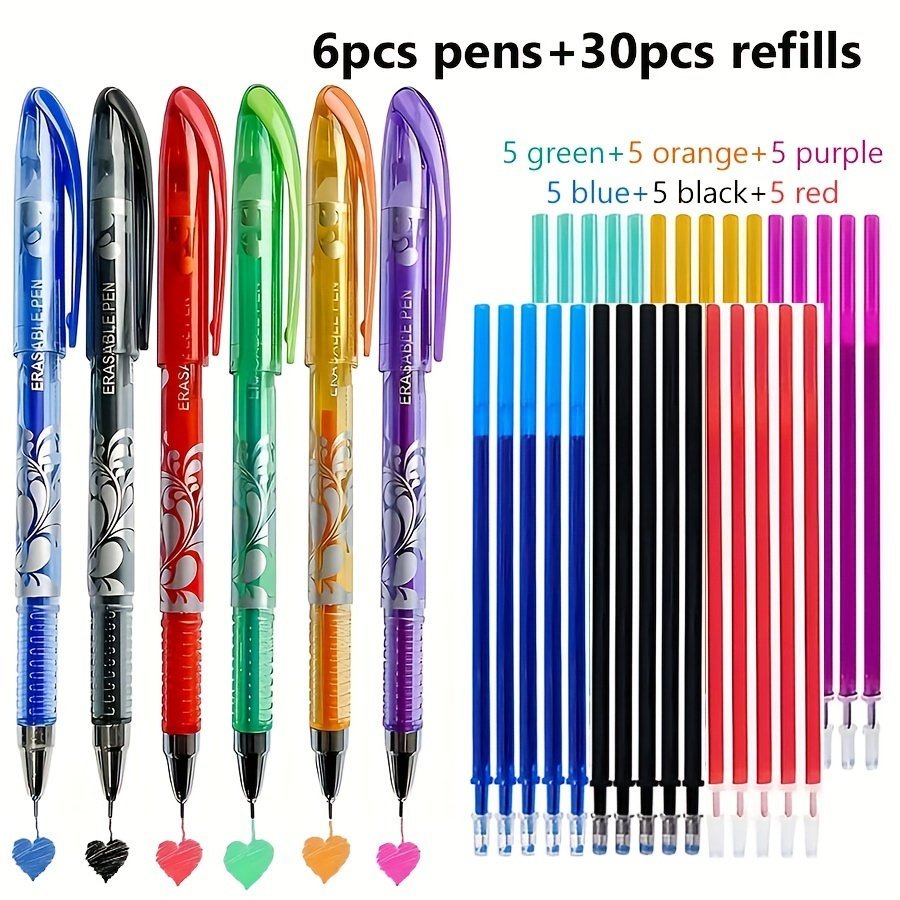 product-fancy-a4c8d3c4-2390-4573-bab5-bae0ef9833b2.jpg 36Pcs/Set 6 Colors Neutral Erasable Pen, Blue/Black/Red/Green/Orange/Purple Ink Writing Gel Pens Washable Handle School Office Supplies Stationery Gift - Image 1