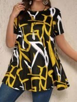 Elegant Random Print Short Sleeve T-Shirt For Women - Polyester, Crew Neck, Slight Stretch, All Seasons, Knit Fabric, 180 G/M? - Image 5