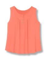 Plus Size Casual Tank Top, Women'S Plus Solid Round Neck Medium Stretch Henley Tank Top - Image 2