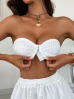 White Strapless Bandeau Bra With Front Hook-And-Eye Closure ? Sexy Ruched Design, Push-Up Support, No Underwire, Soft Polyester Blend For Women