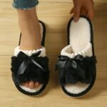 Colorblock Fuzzy Home Warm Slippers, Bowknot Decor Soft Sole Lightweight Fuzzy Shoes, Non-Slip Winter Plush Shoes - Image 9