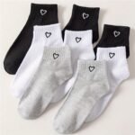 8/10/16/20/24 Double Black And White Gray Solid Color Love Couple'S Japanese Cute Breathable Odor Proof Ins Style Versatile Women'S Short Socks For Daily Use - Image 2