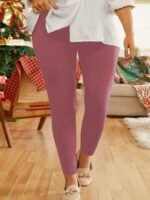 Plus Size Casual Pants, Women'S Plus Solid Elastic High Rise High Stretch Skinny Trousers - Image 2