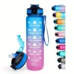 1Pc 1000Ml/33.81Oz Simple Large Capacity Plastic Water Bottle, Fashion Gradient Color Water Cup With Scale And Straw, Frosted Drinking Cup For Outdoor Sports, Fitness - Image 8