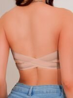 Women'S Strapless Back Cross Bandeau Bra With Dual Non-Slip Strips And Removable Pads, Sexy Seamless Design In White, Black, Wheat - Versatile For All Seasons, Everyday Wear|Strapless Bandeau|Wirefree Chest, Sexy Undergarment - Image 6