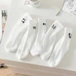 5 Pairs Women'S Mid-Calf Socks - Cute Cartoon-Themed Long Socks With Expressive Faces, Soft Breathable Warm Winter Socks For Everyday & Formal Outfits - Spring, Fall, Winter Fashion Accessories (5 Pairs), Cute Socks, Seasonal Fashion, Playful Design, Comfortable Fit, Trendy Socks, Fashionconscious Women - Image 2