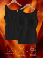 Women'S Ribbed Tank Top With Built-In Bra Pads & 2-In-1 Vest Design - No Underwear Needed, Striped Pattern, Hand Wash Only For Workouts & Casual Wear, Casual, Clothing, Modern, Durable Fabric, Comfortable Fit, Clothing, Stylish, Soft Material, Women - Image 4