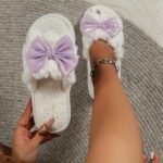 Women'S Autumn And Winter Warm Slippers With A Bow Design, Stylish Indoor Slippers For The Living Room. - Image 5