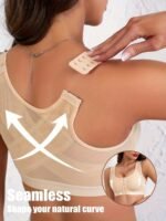 New Plus Size Gathered Non-Steel Ring Breathable Hole Bra Bra Vest Style Bra Suitable For And Front Buckle Adjustable Bra Breast Shrinking Bra Bra, Plus Size Bra Lingerie Front Buckle Design For Cam And Shaping, Ideal For And Summer Wear - Image 6