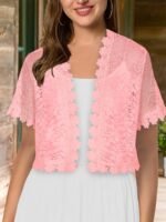 Women'S Elegant Yellow Lace Short Sleeve Cardigan - Sheer V-Neck, Short Length, All-Season Wear, Perfect For Formal Events And Casual Attire, Formal Attire|Elegant Lace Design|Sheer Fabric, Lace Coverup - Image 2