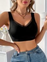 Simple Solid Contrast Mesh Full Coverage Bra, Comfy & Breathable Bra, Women'S Lingerie & Underwear - Image 2