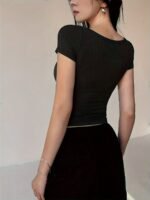 Solid Color Scoop Neck T-Shirt, Elegant Short Sleeve Slim Fit Top For Spring & Summer, Women'S Clothing - Image 7