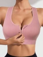 1Pc Women'S Sports Bra With Zipper Back, Hollow Out Seamless, Medium Support, Removable Padding, Knit Fabric, 90% Elastane 10%, Solid Color, For Yoga Fitness & Casual Wear - Image 10