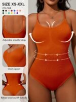 Women'S High-Waisted Tummy Control Bodysuit - Adjustable Shoulder Straps, Chest Support & Butt Lifting Thigh-High Shapewear - Lightweight Sculpting One-Piece In 7 Colors (Elegant Special Collection), Tummy Control Shapewear, Body Shaping Wear, Ribbed Texture, Flexible Material, Waist Trainer, Special Occasion Wear