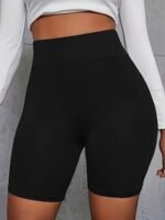 Women'S High-Waist Stretchy Shorts - Soft, Casual Solid Color Leggings For Spring & Summer, Machine Washable, Polyester/Spandex Blend, Smooth Fabric, Mid-Thigh Length - Image 4