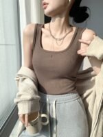 Solid Color Casual, U-Neck, Wide Shoulder Vest, Women'S Tank Top, Versatile Innerwear Or Outerwear, Sleeveless Vest, Comfortable And Simple, Suitable For Spring, Summer, Autumn Tops, Can Be Worn In Winter, Christmas, Valentine'S Day - Image 10