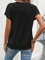Women'S Elegant Black Short Sleeve T-Shirt With Lace Detail - Polyester, Crew Neck, Medium Stretch, Spring/Summer/Fall Fashion, Knit Fabric, 170 G/M?, Casual Wear|Lace Trim Top|Stretchy Fabric - Image 8