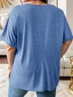 Plus Size Women'S Elegant Round Neck Short Sleeve T-Shirt - Solid Color With Chest Pocket, Machine Washable, Spring Summer Fall Casual Top, Ladies T Shirts, Seasonal Versatility, Sophisticated Casual, Comfortable Texture - Image 6