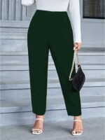 Women'S Plus Size Straight-Leg Pants - Stretchy Comfort Fit, Solid Black, All-Season Elegant Trousers For Casual & Professional Wear, Middle Eastern-Inspired Design - Image 9