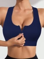 1Pc Women'S Sports Bra With Zipper Back, Hollow Out Seamless, Medium Support, Removable Padding, Knit Fabric, 90% Elastane 10%, Solid Color, For Yoga Fitness & Casual Wear - Image 9