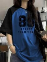 Women'S Casual Y2K-Inspired "8.5 League Champions" Graphic Tee - Black & Olive, Short Sleeve, Crew Neck, Casual Attire|Vintage Print Top|Short Sleeve Shirt - Image 3