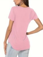 Solid Color Casual Short Sleeve T-Shirt, V-Neck Running Sports Tee, Women'S Activewear - Image 9