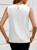 Women'S Elegant Solid Color Sleeveless Blouse - Round Neck Button Front, Machine Washable Non-Stretch Fabric, All-Season Versatile Top For Casual & Formal Wear, Buttoned Front Top, Sophisticated Design - Image 9