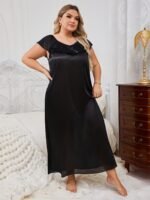Sexy V-Neck Long Nightgown For Women - Soft Polyester & Elastane Blend, Semi-Sheer With Bow Detail, Machine Washable - Perfect For Fall - Image 7