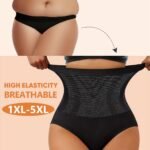 Meiyating Plus Size High-Waist Shaping Pants For Women - Seamless, Tummy Control, Breathable Mesh Fabric, Solid Color Black, Elegant Style, Hand Washable - Xl-5Xl, Plus Size Pants