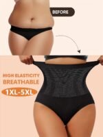 Meiyating Plus Size High-Waist Shaping Pants For Women - Seamless, Tummy Control, Breathable Mesh Fabric, Solid Color Black, Elegant Style, Hand Washable - Xl-5Xl, Plus Size Pants