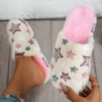 Women'S Cozy Star Patterned Plush Slippers, Colorful Plush Lined Home Footwear, Soft Indoor Warm Comfortable Fit - Image 3