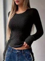 Women'S Cozy Crew Neck Sweater - Soft Long Sleeve Pullover, Solid White, Casual Spring/Fall Top With Button Detail, Perfect For Casual Attire, Sweater Shrug - Image 8