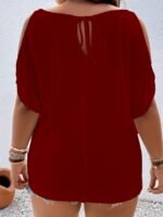 Women'S Elegant Off-Shoulder Round Neck T-Shirt - Soft Stretchy Fabric, Solid Color Summer Casual & Formal Wear, Hand Wash Only, Everyday Comfort Tee, Elegant Shirt, Comfortable Fit Shirt - Image 9