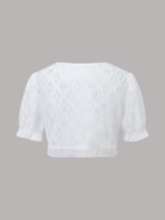 Solid Eyelet Contrast Lace Crop Cardigan, Elegant Puff Short Sleeve Open Front Top, Women'S Clothing - Image 4