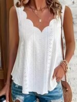 Plus Size, Women'S Plus Size Casual V-Neck Sleeveless Tank Top - Asymmetrical Hem, Jacquard Detail, Breathable Stretch Fabric, Machine Washable, All-Season Wear, Ladies Tank Tops, Offshoulder Styling, Pearlescent Sheen Finish - Image 5