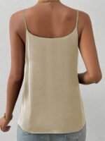 1Pc Elegant Off-Shoulder Sleeveless Blouse For Women - Chic White Satin Summer Top With Deep V-Neck, Perfect For Layering Or Standalone Outfits, Versatile Fashion | Elegant Offshoulder | Satin Finish - Image 9