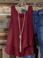 Women'S Plus Size Sleeveless Elegant Top - Lightweight Breathable Blue Round Neck Vest, Machine Washable Spring Summer Casual Wear, Elegant Special Line Collection, Sophisticated Design, Textured Fabric - Image 9