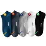 5 Pairs Of Men'S Stylish, Breathable, Casual, Soft, And Comfortable Short Socks, Perfect For Summer Boat Shoes.