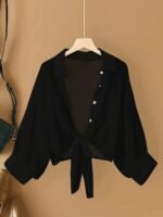 Plus Size Women'S Lightweight Semi-Sheer Chiffon Cardigan - Short Sleeve Open Front Cover-Up With Front Bow Tie Detail, Beach Cover-Up For Swimsuits, Casual Elegance All-Season Machine Washable, Seasonal Fashion | Feminine Bow Detail | Soft Drape Fabric - Image 10
