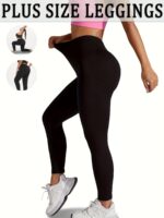 High-Waisted Plus Size Plain Women'S Athletic Leggings, Stretchy, Super Soft, Non-See Through Fabric, For Running And Yoga Suitable Spring/Autumn - Image 6